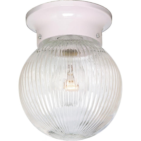 6" White Ceiling Fixture - Clear Ribbed Ball Ceiling Nuvo Lighting White 