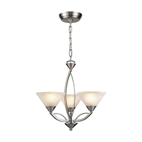 Elysburg 3 Light Chandelier In Satin Nickel And White Glass Ceiling Elk Lighting 