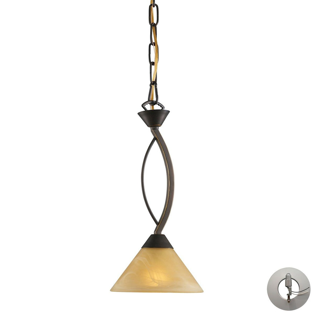 Elysburg Pendant In Aged Bronze And Tea Stained Glass - Includes Recessed Lighting Kit Ceiling Elk Lighting 