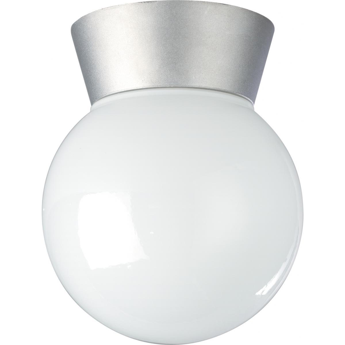 8" Utility White Globe Ceiling Mount - Brushed Steel Outdoor Nuvo Lighting 