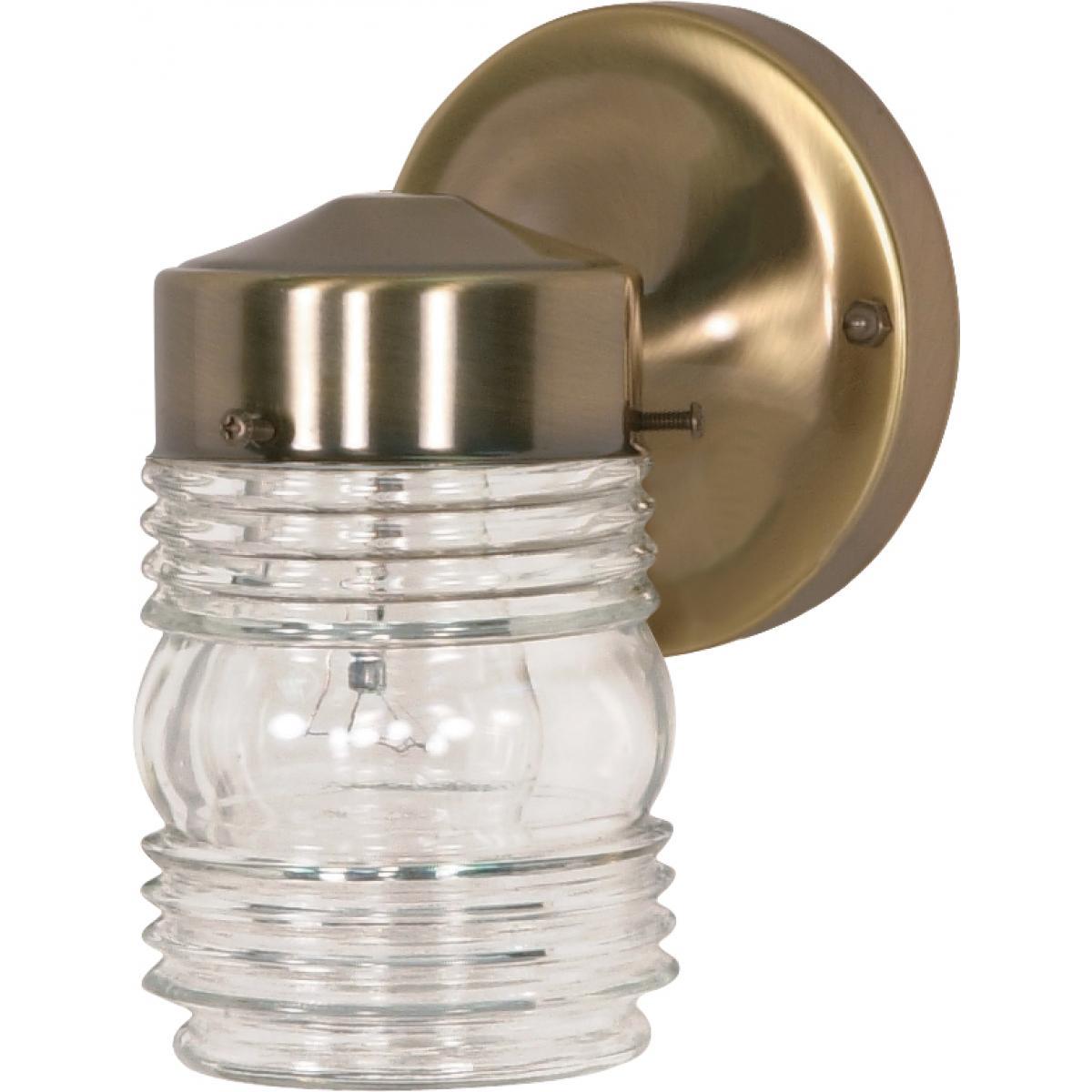 6" Porch Wall Mason Jar with Clear Glass Outdoor Nuvo Lighting Brass 
