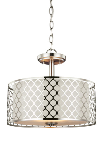 Jourdanton Two Light Semi-Flush Convertible LED Pendant - Brushed Nickel Ceiling Sea Gull Lighting 