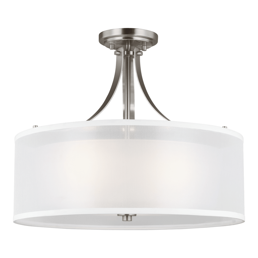 Elmwood Park Three Light Semi-Flush Mount - Brushed Nickel Ceiling Sea Gull Lighting 