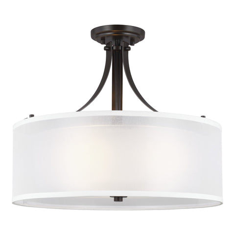 Elmwood Park Three Light Semi-LED Flush Mount - Heirloom Bronze Ceiling Sea Gull Lighting 