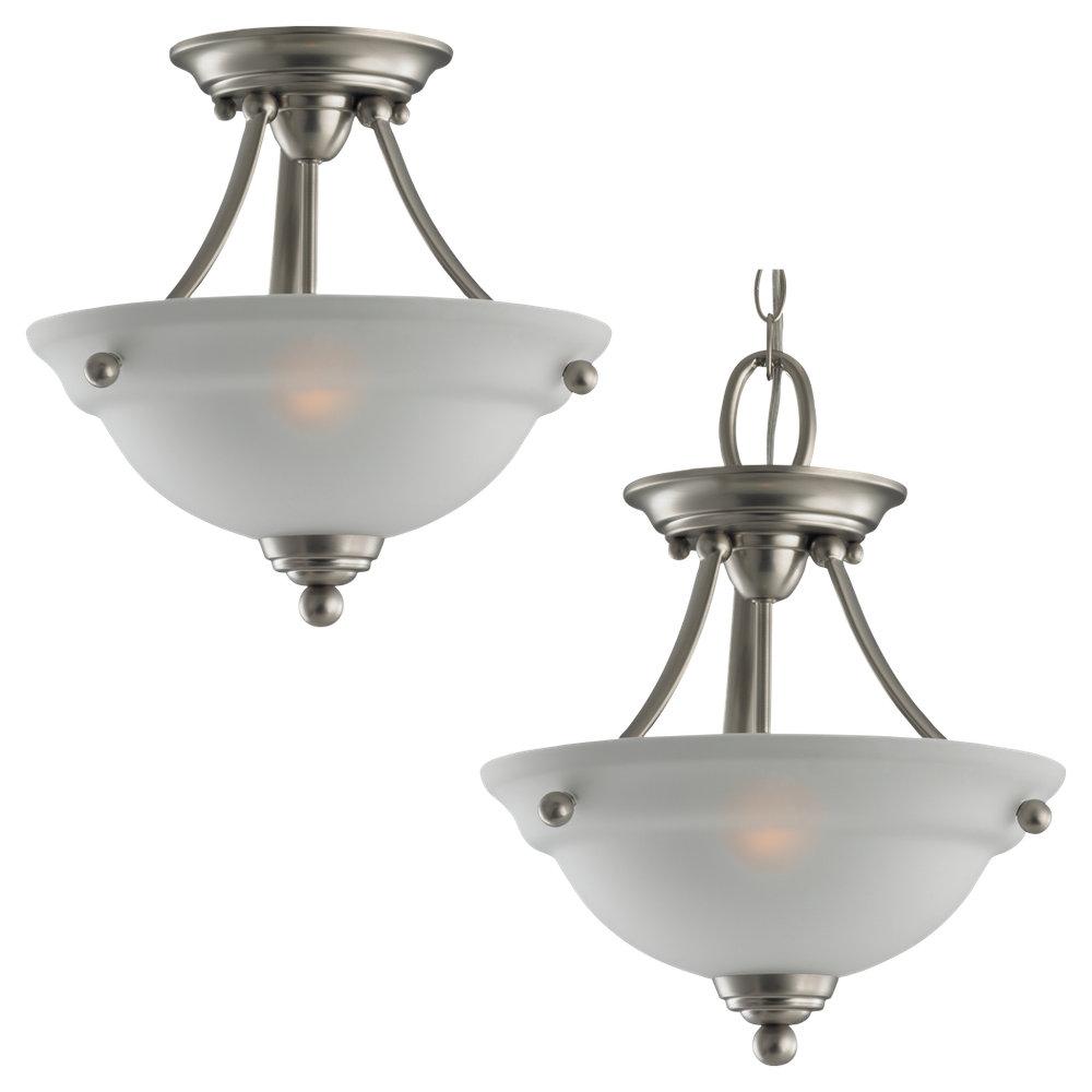 Wheaton Two Light Semi-Flush Convertible Pendant - Brushed Nickel Ceiling Sea Gull Lighting 