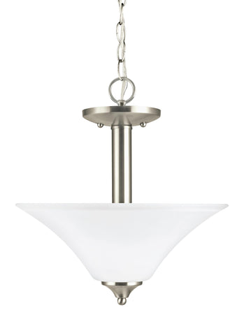 Holman Two Light Semi-Flush Convertible LED Pendant - Brushed Nickel Ceiling Sea Gull Lighting 