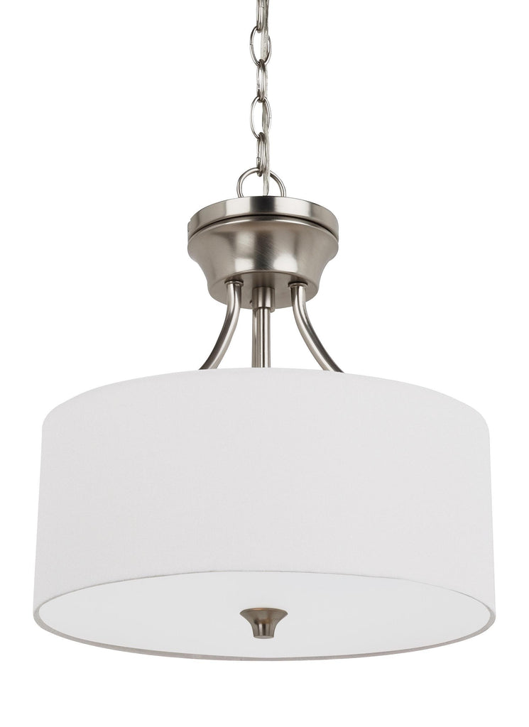 Stirling Two Light Semi-Flush Convertible Pendant - Brushed Nickel Ceiling Sea Gull Lighting 