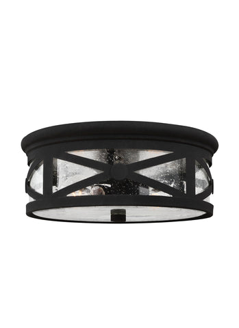 Lakeview Two Light Outdoor Ceiling Flush Mount - Black Outdoor Sea Gull Lighting 