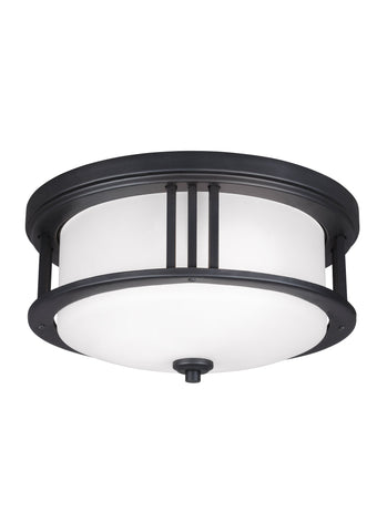 Crowell Two Light Outdoor Ceiling Flush Mount - Black Outdoor Sea Gull Lighting 