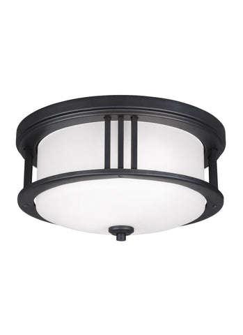 Crowell Two Light Outdoor Ceiling LED Flush Mount - Black Outdoor Sea Gull Lighting 