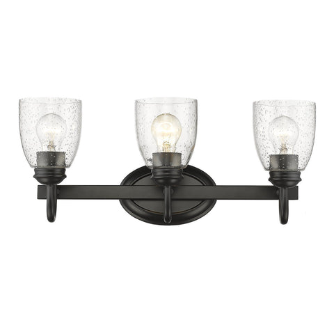 Parrish 3 Light Bath Vanity in Black with Seeded Glass Wall Golden Lighting 