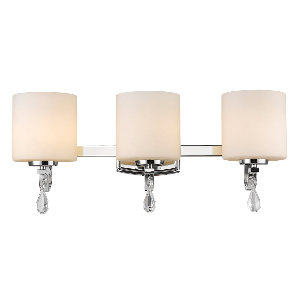 Evette 3 Light Bath Vanity in Chrome with Opal Glass Wall Golden Lighting 