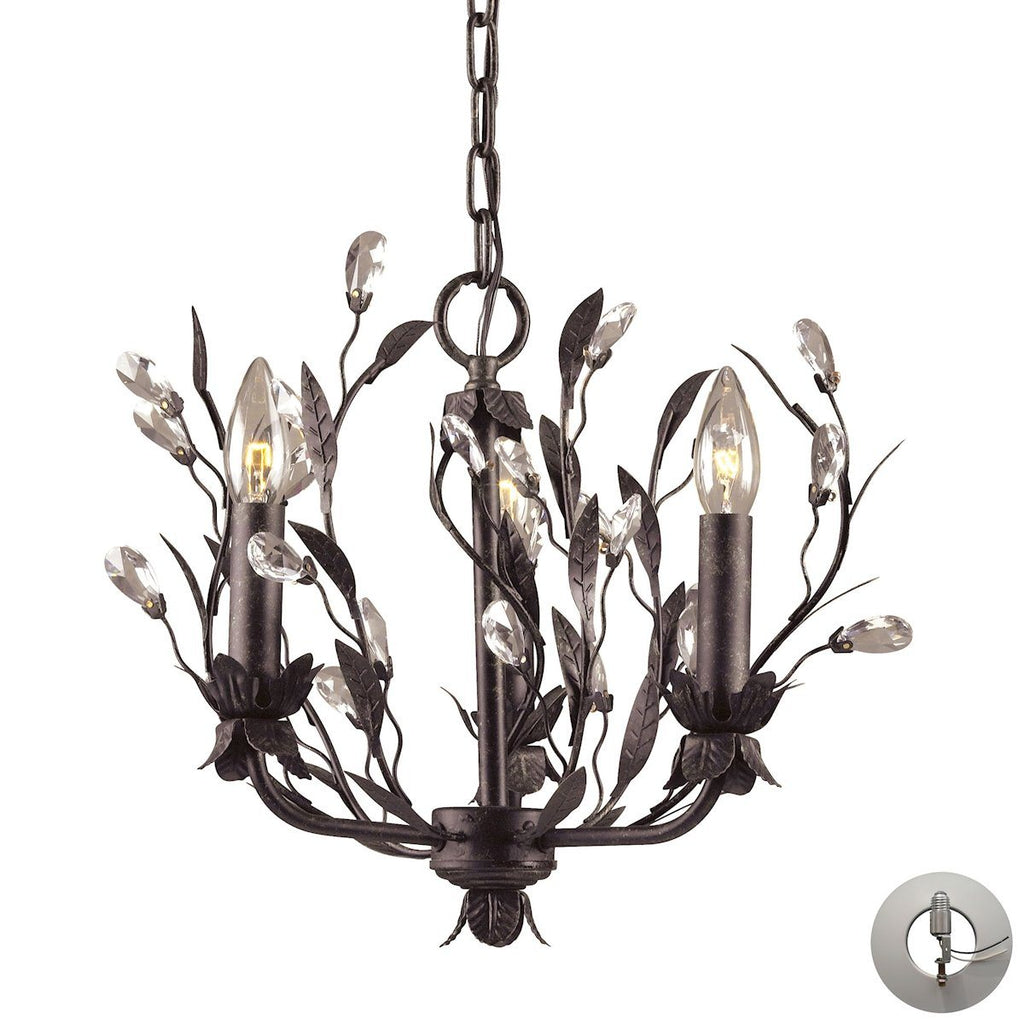 Circeo 3 Light Chandelier In Deep Rust And Crystal Droplets - Includes Recessed Lighting Kit Ceiling Elk Lighting 