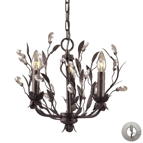 Circeo 3 Light Chandelier In Deep Rust And Crystal Droplets - Includes Recessed Lighting Kit Ceiling Elk Lighting 