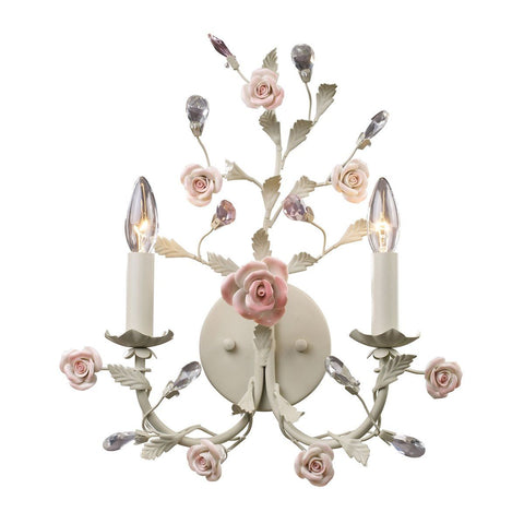 Heritage 2 Light Wall Sconce In Cream With Pink Porcelain Accents Wall Sconce Elk Lighting 