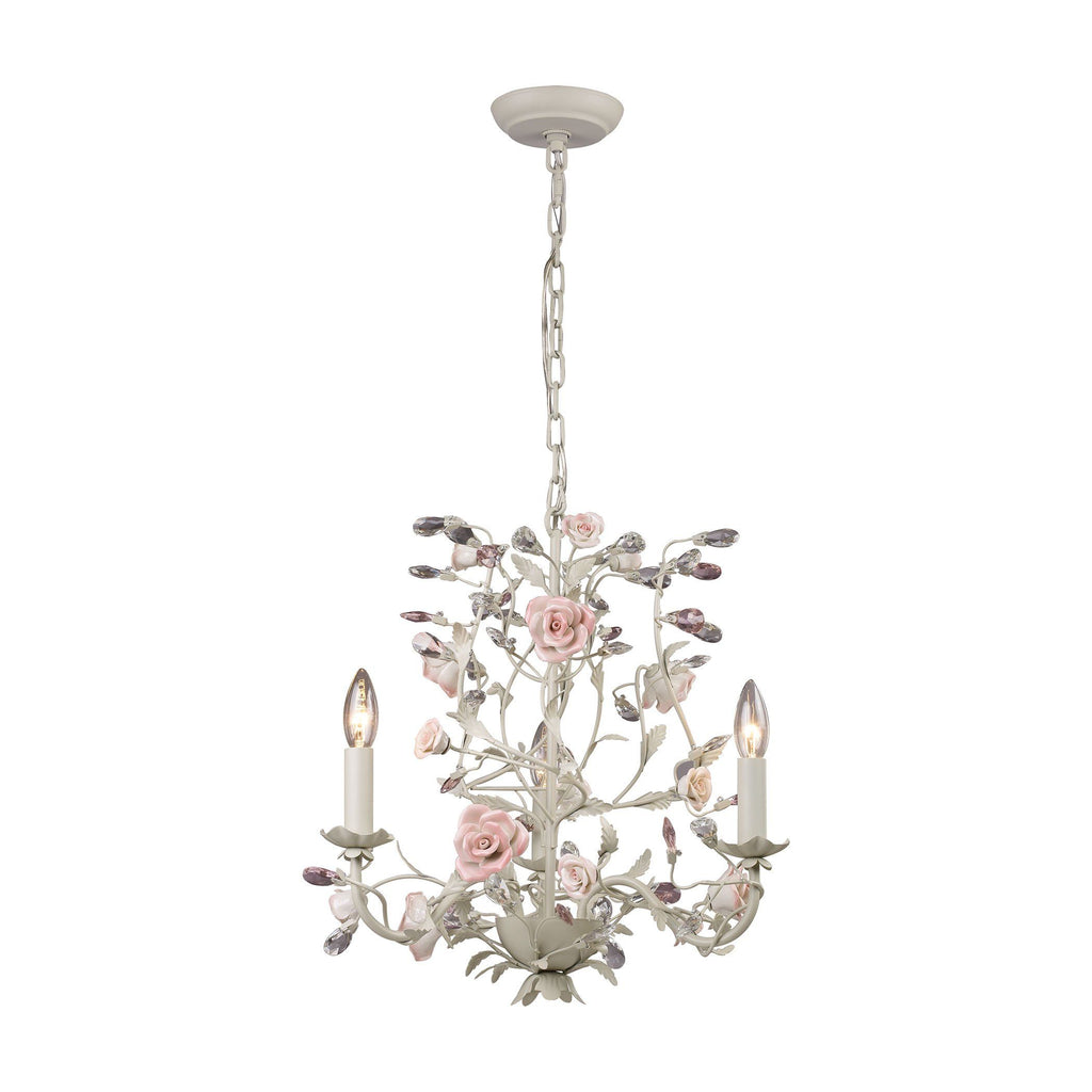 Heritage 3 Light Chandelier In Cream With Pink Porcelain Accents Ceiling Elk Lighting 