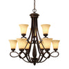 Torbellino 2 Tier - 9 Light Chandelier in Cordoban Bronze with Remolino Glass Ceiling Golden Lighting 