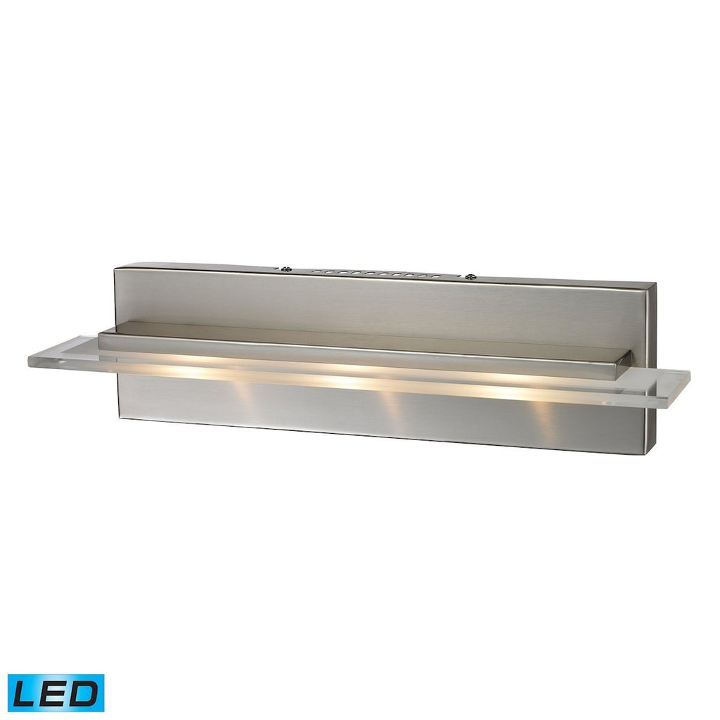 Linton 3 Light LED Vanity In Satin Nickel With Etched And Clear Glass Wall Elk Lighting 