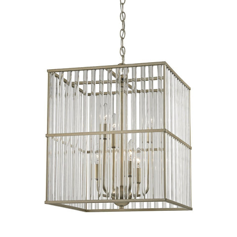 Ridley 6 Light Chandelier In Aged Silver With Oval Glass Rods Chandelier Elk Lighting 