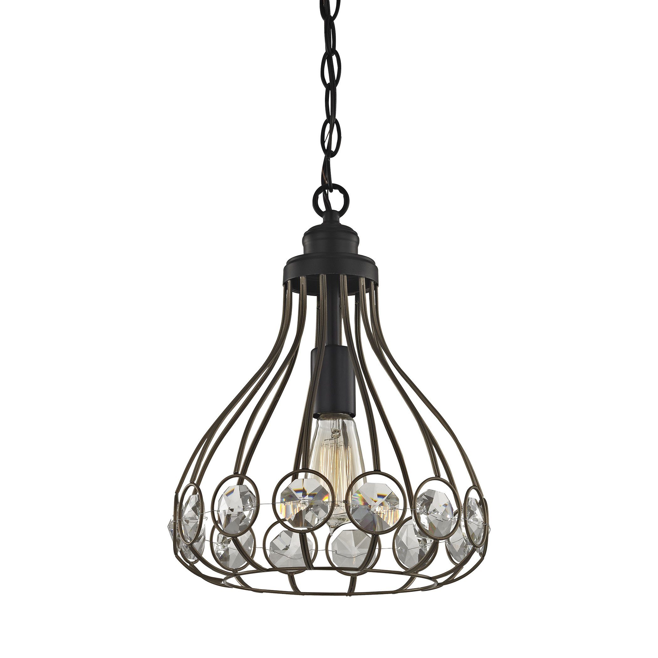 Crystal Web 1 Light Penant in Bronze Gold and Matte Black with Clear Crystal - Includes Recessed Lig Ceiling Elk Lighting 
