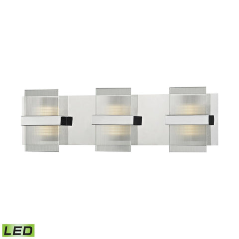 Desiree Led Vanity In Polished Chrome With Clear Lined Glass Wall Elk Lighting 