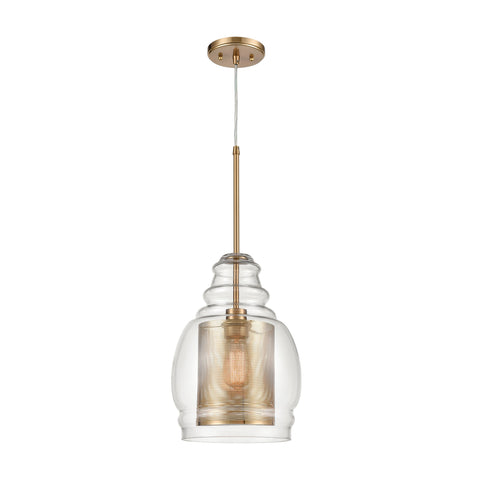 Herndon 1-Light Pendant in Antique Gold with Clear Glass and Antique Gold Perforated Metal Cylinder