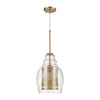 Herndon 1-Light Pendant in Antique Gold with Clear Glass and Antique Gold Perforated Metal Cylinder