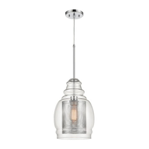 Herndon 1-Light Pendant in Polished Chrome with Clear Glass and Perforated Metal Cylinder