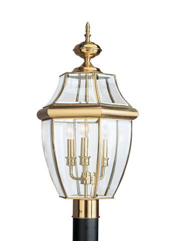 Lancaster Three Light Outdoor Post Lantern - Polished Brass Outdoor Sea Gull Lighting 