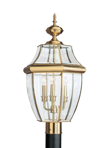 Lancaster Three Light Outdoor LED Post Lantern - Polished Brass Outdoor Sea Gull Lighting 