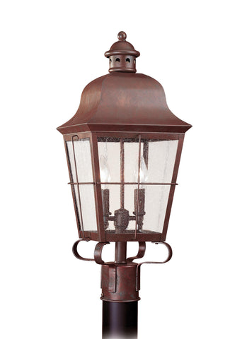 Chatham Two Light Outdoor LED Post Lantern - Weathered Copper Outdoor Sea Gull Lighting 