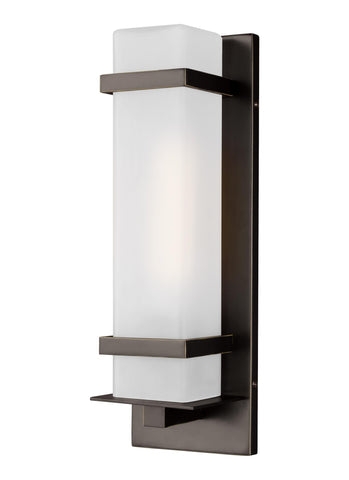 Alban 12"h Outdoor Wall Lantern with Squared Opal Shade - Bronze Outdoor Sea Gull Lighting 