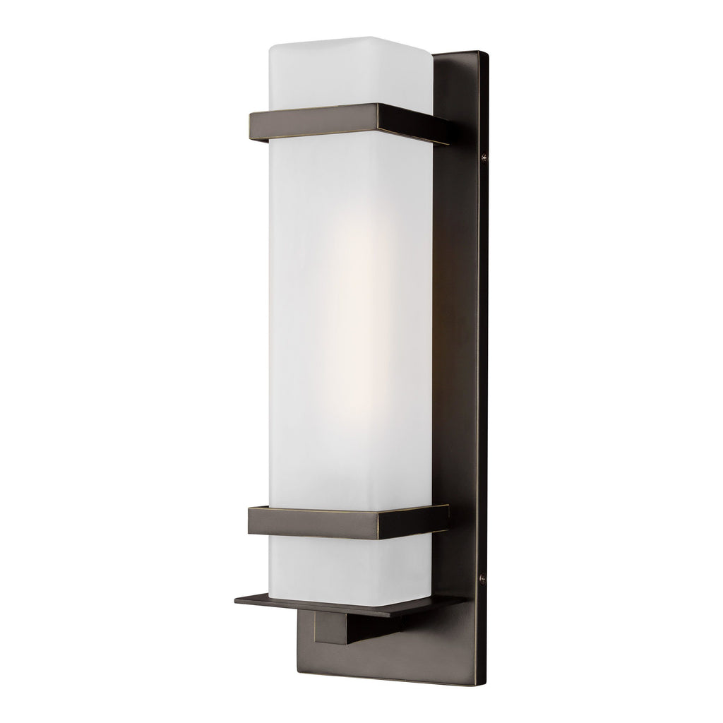 Alban 12"h Outdoor LED Wall Lantern with Squared Opal Shade - Bronze Outdoor Sea Gull Lighting 