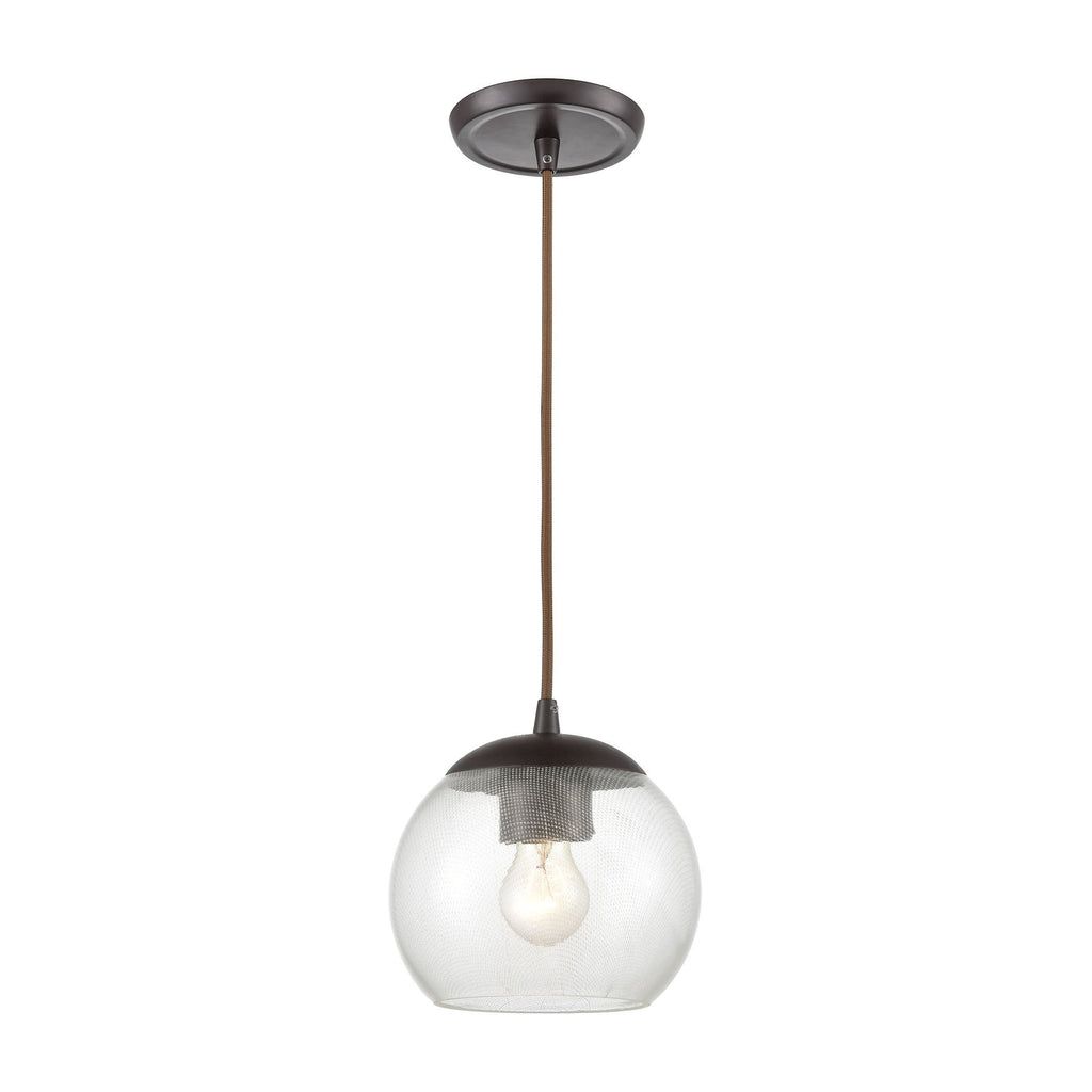 Kendal 1-Light Mini Pendant in Oil Rubbed Bronze with Patterned Clear Glass Ceiling Elk Lighting 