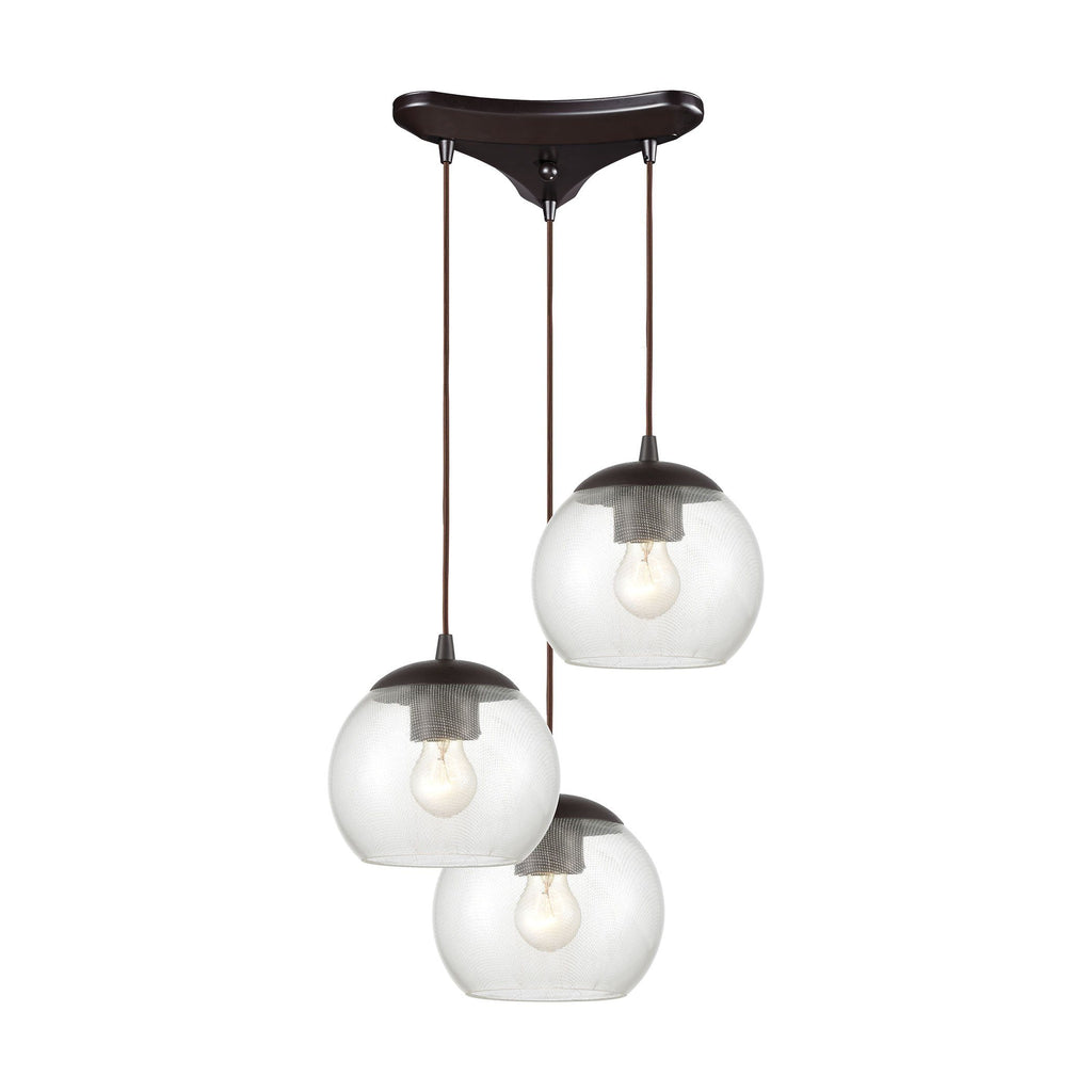 Kendal 3-Light Pendant in Oil Rubbed Bronze with Patterned Clear Glass Ceiling Elk Lighting 
