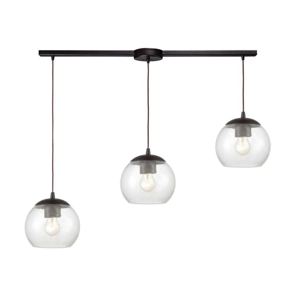 Kendal 3-Light Pendant in Oil Rubbed Bronze with Patterned Clear Glass Ceiling Elk Lighting 