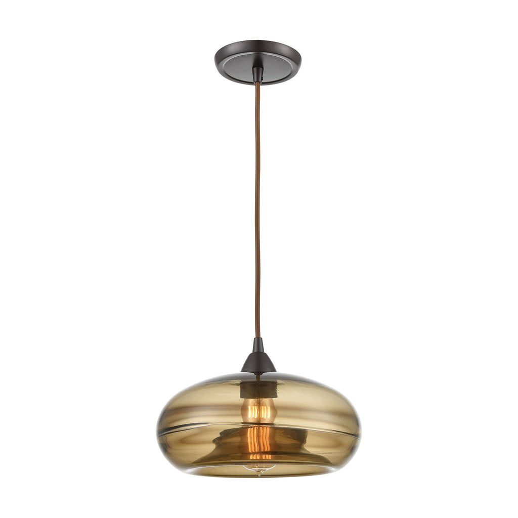Hazelton 1-Light Mini Pendant in Oil Rubbed Bronze with Earth Brown Fused Glass Ceiling Elk Lighting 