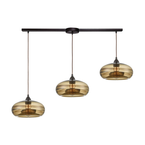 Hazelton 3-Light Pendant in Oil Rubbed Bronze with Earth Brown Fused Glass Ceiling Elk Lighting 