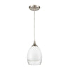 Cirrus 1-Light Mini Pendant in Satin Nickel with Opal White and Clear Glass Ceiling Elk Lighting 