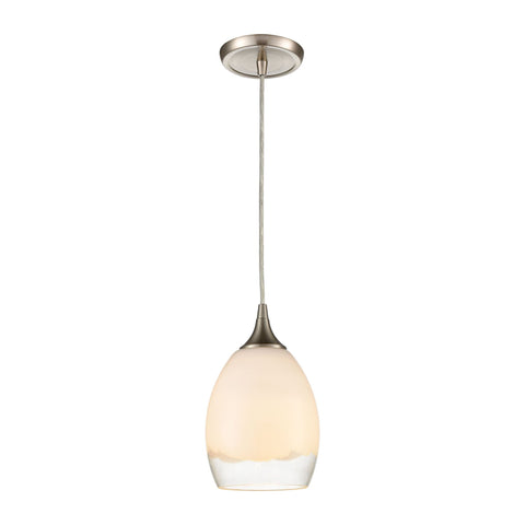 Cirrus 1-Light Mini Pendant in Satin Nickel with Opal White and Clear Glass Ceiling Elk Lighting 