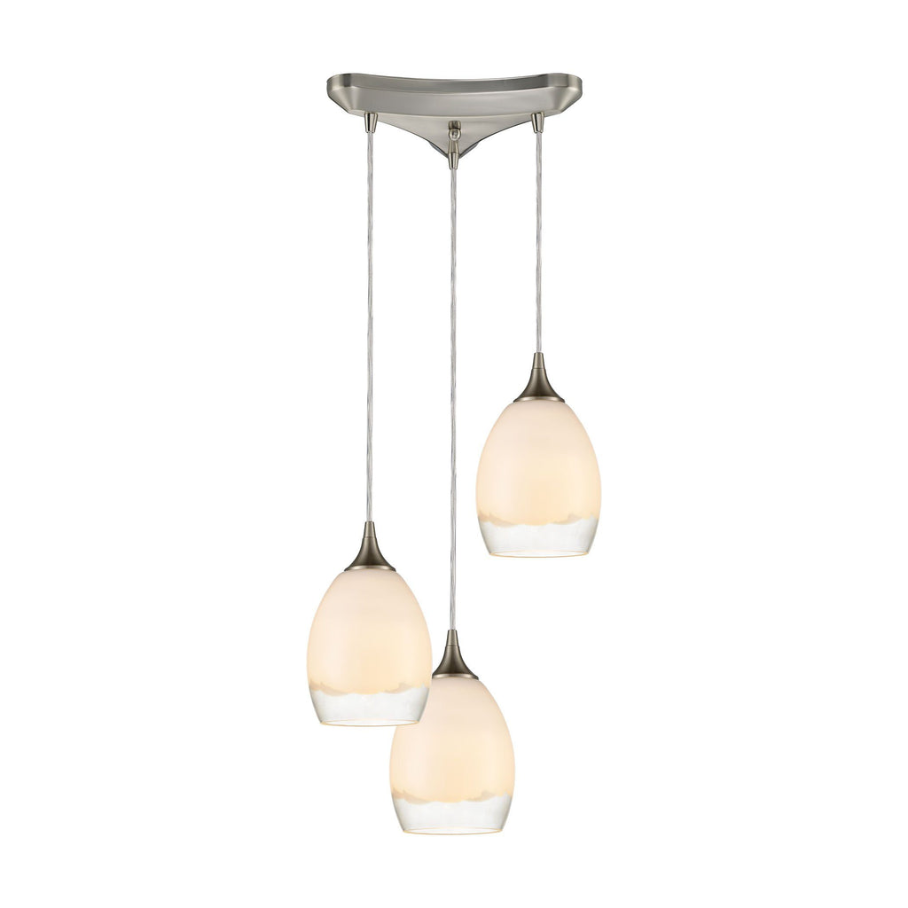 Cirrus 3-Light Pendant in Satin Nickel with Opal White and Clear Glass Ceiling Elk Lighting 