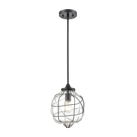 Adorn 1-Light Mini Pendant in Oil Rubbed Bronze with Clear Seedy Glass Ceiling Elk Lighting 