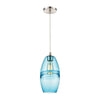 Melvin 1-Light Mini Pendant in Satin Nickel with Aqua Fused Glass with Blue Accent Ceiling Elk Lighting 