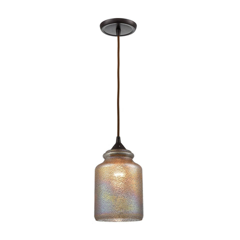 Illuminessence 1-Light Mini Pendant in Oil Rubbed Bronze with Textured Gray Dichroic Glass Ceiling Elk Lighting 