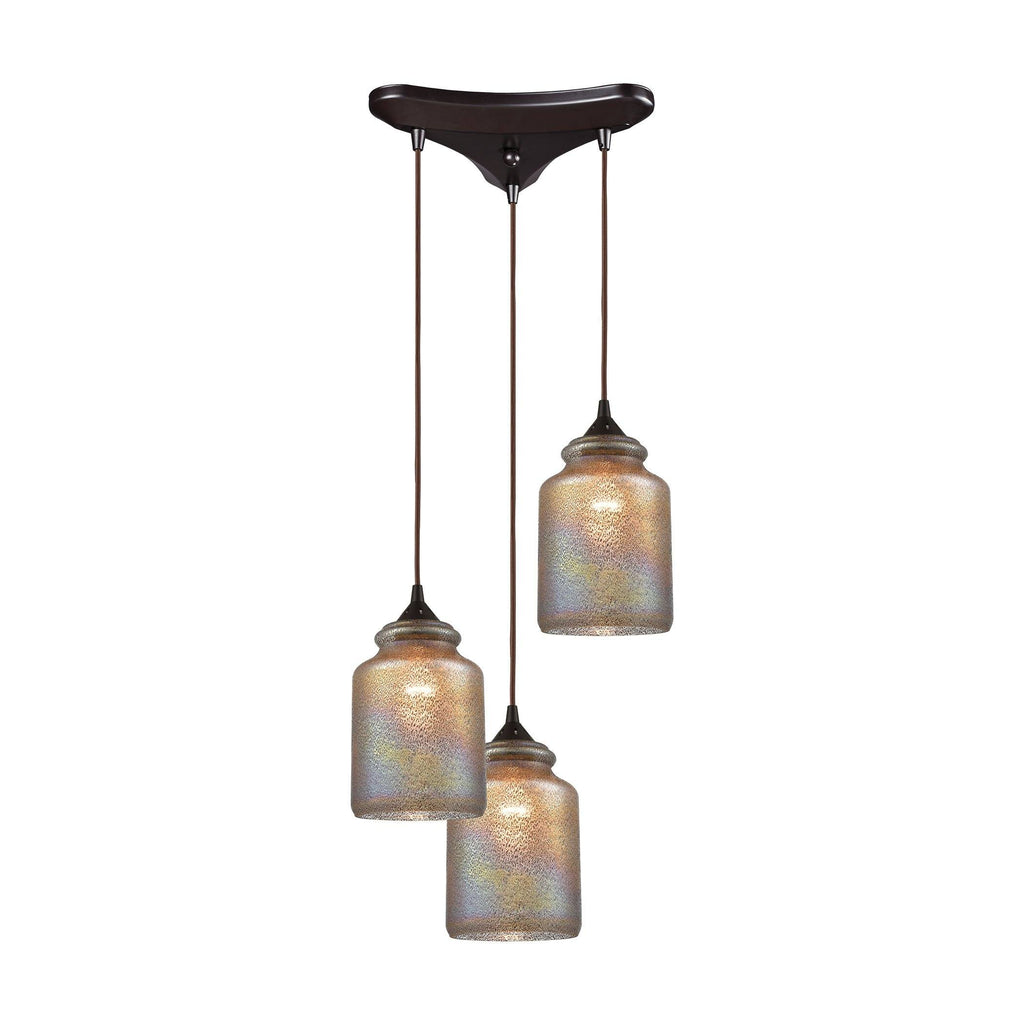 Illuminessence 3-Light Pendant in Oil Rubbed Bronze with Textured Gray Dichroic Glass Ceiling Elk Lighting 