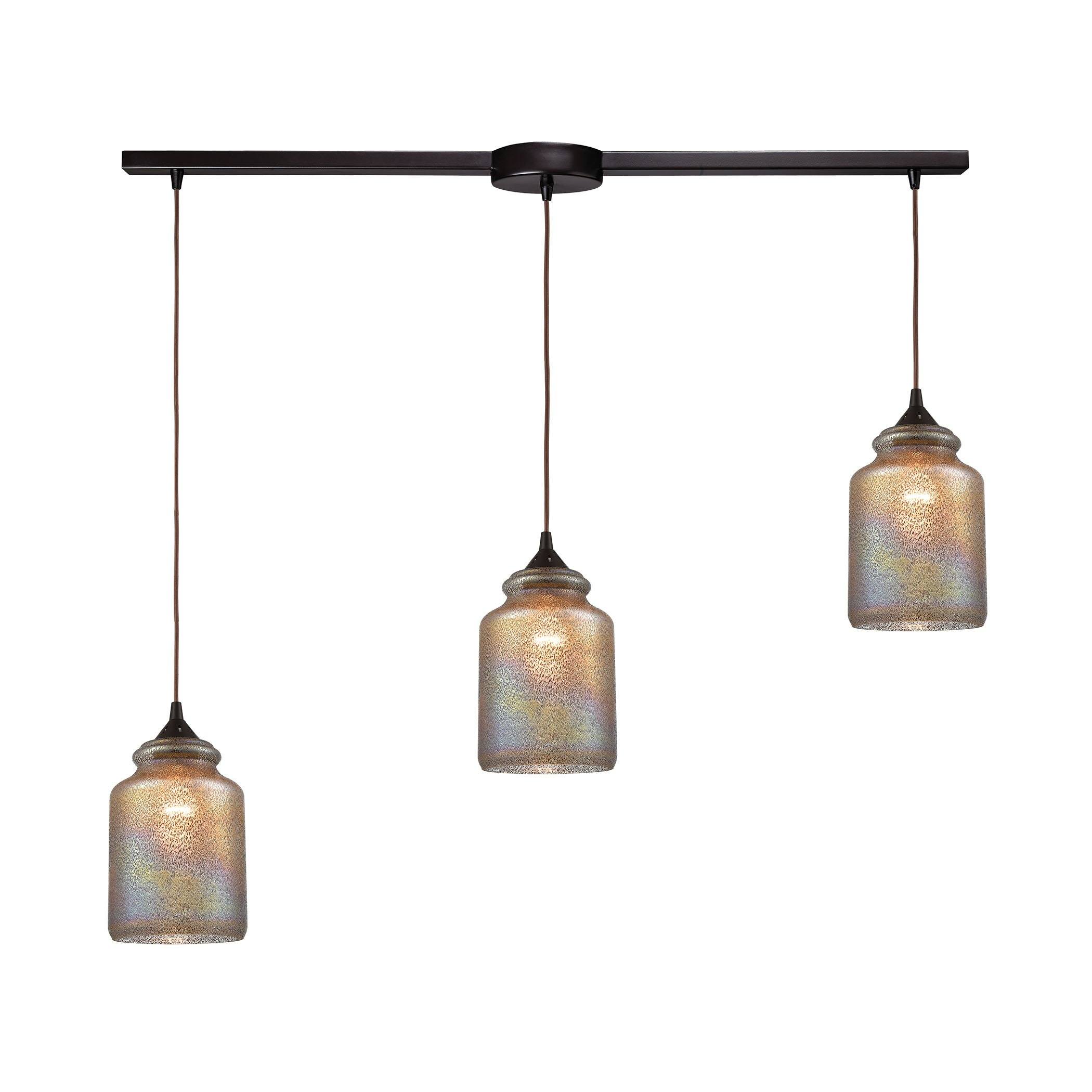 Illuminessence 3-Light Pendant in Oil Rubbed Bronze with Textured Gray Dichroic Glass Ceiling Elk Lighting 