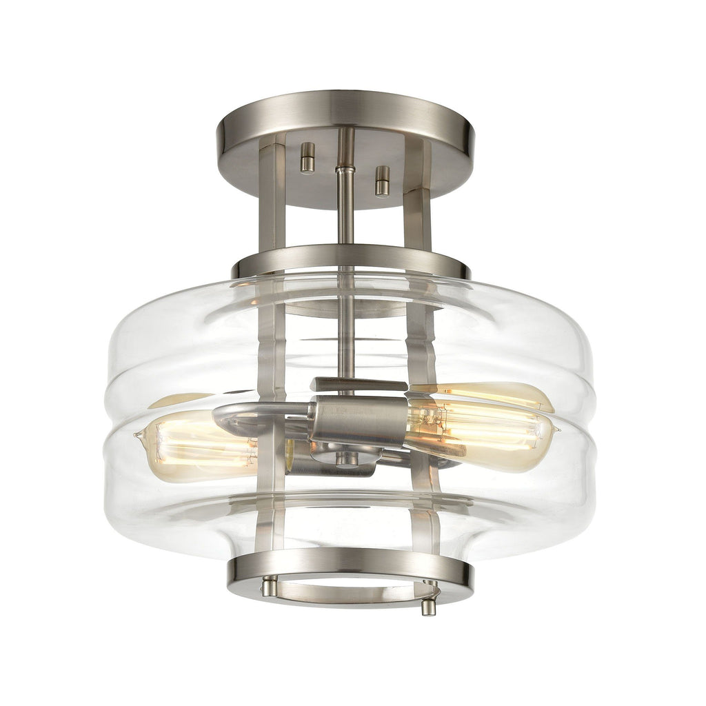 Rover 2-Light Semi Flush Mount in Satin Nickel with Clear Glass Ceiling Elk Lighting 