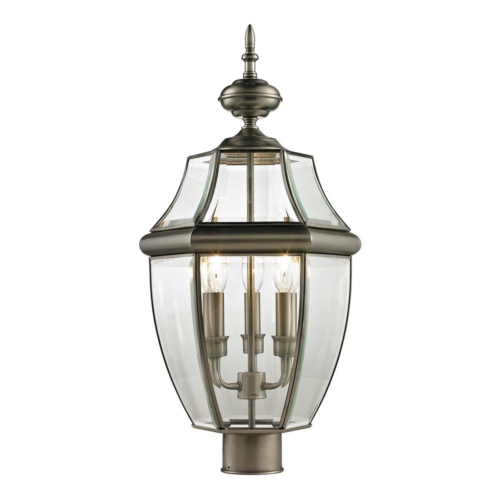 Ashford 3-Light Post Mount Lantern in Antique Nickel - Large Outdoor Lighting Thomas Lighting 