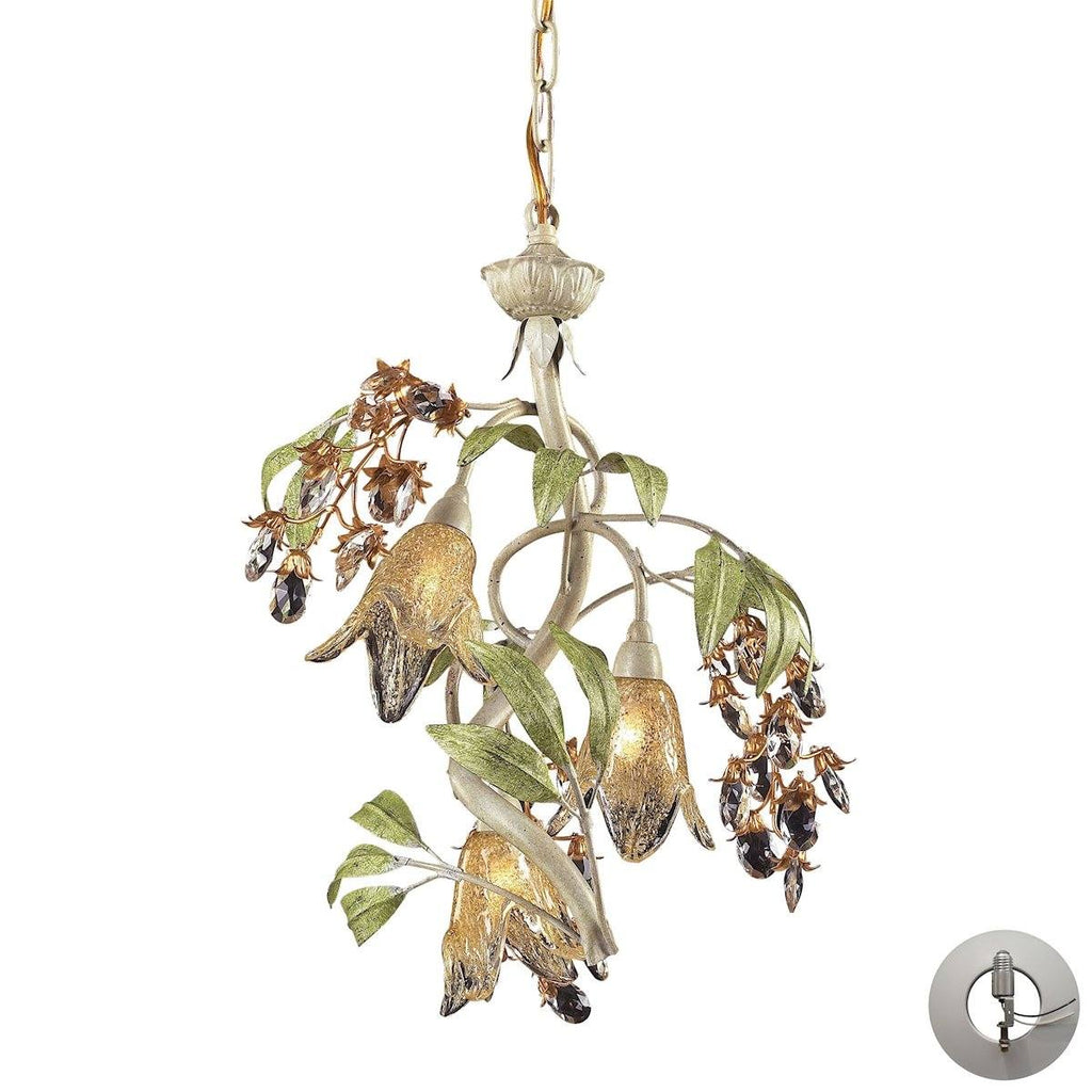 Huarco 3 Light Chandelier In Seashell And Green - Includes Recessed Lighting Kit Ceiling Elk Lighting 