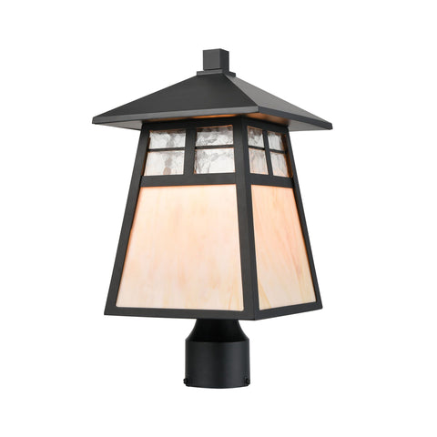 Cottage 1-Light Post Mount in Matte Black with Antique White Art Glass and Clear Textured Glass Outdoor Elk Lighting 